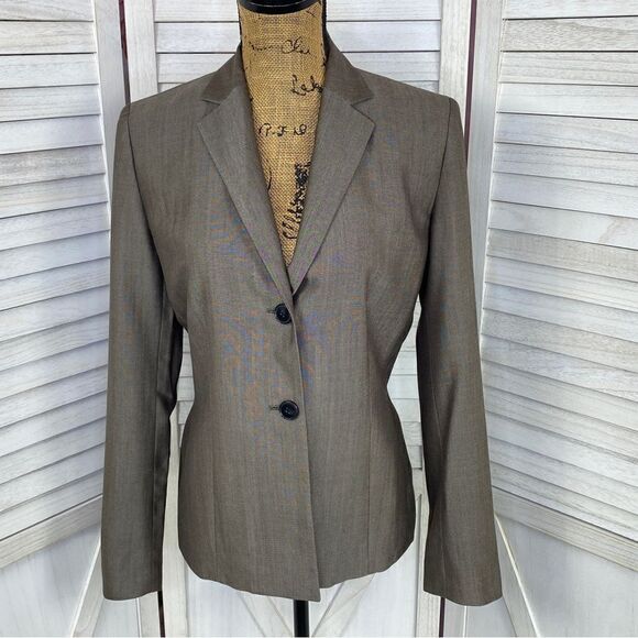 Ann Taylor Wool Blend Fitted Blazer Taupe Brown 6 Suit Jacket Office Preppy - Picture 1 of 15